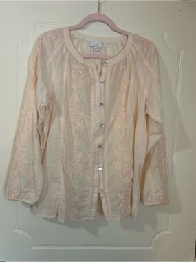 J. Jill Pale Peach Embroidered Button-Front Top